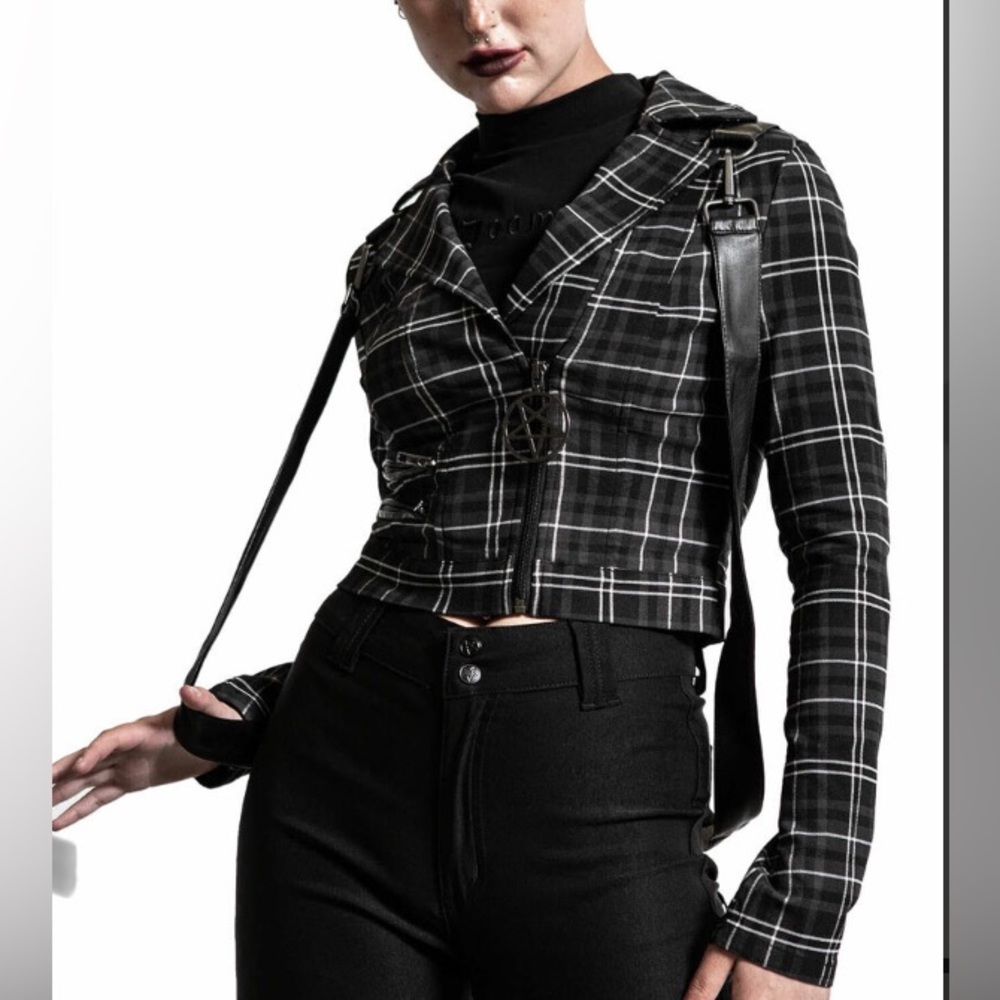 Killstar freak flag plaid moto jacket